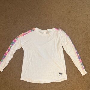 White Long Sleeve Shirt with Colorful Sleeves